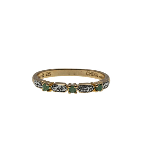 Everglade & A Touch of Sparkle - Vintage Gold Plate Over Sterling Silver Natural Emerald & Diamond Band Ring (VR1128)