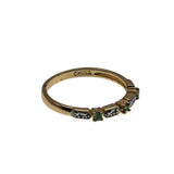 Everglade & A Touch of Sparkle - Vintage Gold Plate Over Sterling Silver Natural Emerald & Diamond Band Ring (VR1128)
