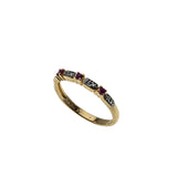 Crimson & A Touch Of Sparkle - Vintage Gold Plate Over Sterling Silver Natural Ruby & Diamond Band Ring (VR1129)