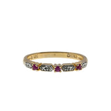 Crimson & A Touch Of Sparkle - Vintage Gold Plate Over Sterling Silver Natural Ruby & Diamond Band Ring (VR1129)