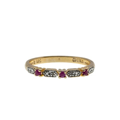 Crimson & A Touch Of Sparkle - Vintage Gold Plate Over Sterling Silver Natural Ruby & Diamond Band Ring (VR1129)