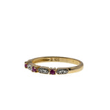 Crimson & A Touch Of Sparkle - Vintage Gold Plate Over Sterling Silver Natural Ruby & Diamond Band Ring (VR1129)