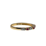 Crimson & A Touch Of Sparkle - Vintage Gold Plate Over Sterling Silver Natural Ruby & Diamond Band Ring (VR1129)