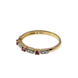 Crimson & A Touch Of Sparkle - Vintage Gold Plate Over Sterling Silver Natural Ruby & Diamond Band Ring (VR1129)