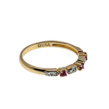 Crimson & A Touch Of Sparkle - Vintage Gold Plate Over Sterling Silver Natural Ruby & Diamond Band Ring (VR1129)