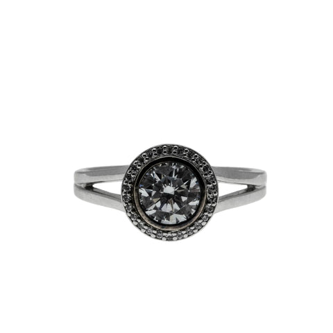 Brilliant Halo - Vintage Rhodium Plated Sterling Silver Cubic Zirconia Cluster Ring (VR1130)