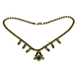 Rays Of Green - Vintage Signed 'Continental' Gold Plated Crystal Rhinestone Necklace (VN266)