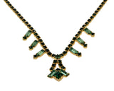 Rays Of Green - Vintage Signed 'Continental' Gold Plated Crystal Rhinestone Necklace (VN266)