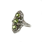 A Touch Of Spring - Estate Sterling Silver Peridot Filigree Ring (ER318)