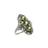 A Touch Of Spring - Estate Sterling Silver Peridot Filigree Ring (ER318)