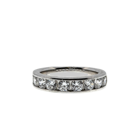 Silver & White - Vintage Rhodium Plated Sterling Silver Channel Set Cubic Zirconia Band Ring (VR1132)