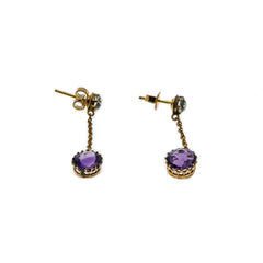 Purple Coronets - Victorian English 12K Gold Filled Natural Amethyst & Paste Dangly Earrings (VICE047)
