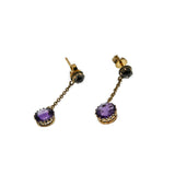 Purple Coronets - Victorian English 12K Gold Filled Natural Amethyst & Paste Dangly Earrings (VICE047)