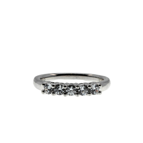 Five Stone Classic - Vintage Rhodium Plated Sterling Silver Cubic Zirconia Band Ring (VR1133)
