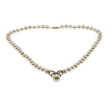 Girl With The Pearl Necklace - Vintage 10K Gold Cultured Pearl & Natural Diamond Bow Necklace (VN267)