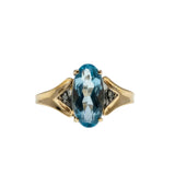 Swiss Blue - Vintage 10K Gold Natural Blue Topaz & Diamond Ring (VR1134)