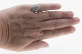 Jewelled Lace - Art Deco 18K White Gold Natural Diamond & Sapphire Filigree Ring (ADR298)