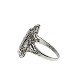 Jewelled Lace - Art Deco 18K White Gold Natural Diamond & Sapphire Filigree Ring (ADR298)