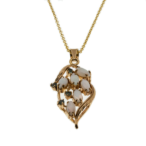 Opalescent Cascade - Vintage Gold Plate Over Sterling Silver Marquise Opal & Crystal Pendant & Chain (VP205)