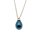 Nature's Treasure - Vintage 10K Gold Teal Blue Pearl Pendant & Chain (VP206)