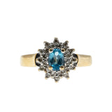 Water & Ice - Vintage 10K Gold Natural Swiss Blue Topaz & Diamond Cluster Ring (VR1136)
