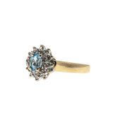 Water & Ice - Vintage 10K Gold Natural Swiss Blue Topaz & Diamond Cluster Ring (VR1136)