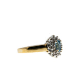 Water & Ice - Vintage 10K Gold Natural Swiss Blue Topaz & Diamond Cluster Ring (VR1136)
