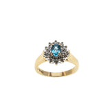 Water & Ice - Vintage 10K Gold Natural Swiss Blue Topaz & Diamond Cluster Ring (VR1136)