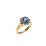 Water & Ice - Vintage 10K Gold Natural Swiss Blue Topaz & Diamond Cluster Ring (VR1136)
