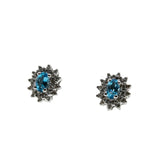 Water & Ice - Vintage 10K White Gold Natural Swiss Blue Topaz & Diamond Cluster Stud Earrings (VE540)