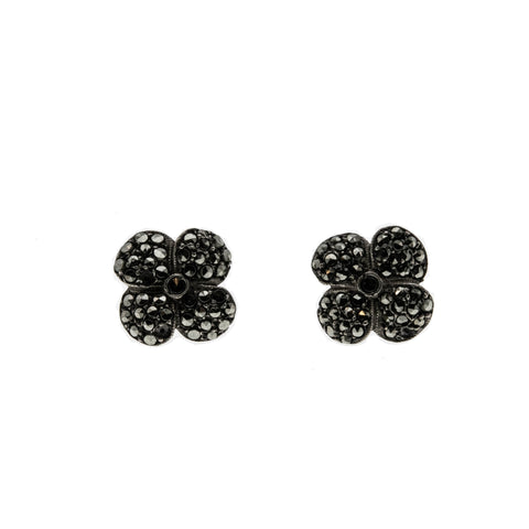 Petites Fleurs - Art Deco Sterling Silver Rose Cut Marcasite Flower Stud Earrings (ADE036)