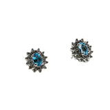 Water & Ice - Vintage 10K White Gold Natural Swiss Blue Topaz & Diamond Cluster Stud Earrings (VE540)