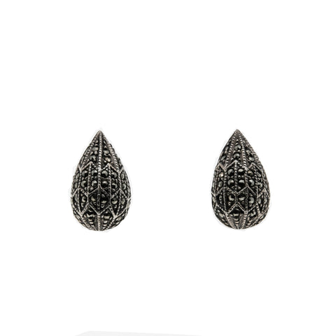 Glistening Raindrops - Vintage Sterling Silver Rose Cut Marcasite Stud Earrings (VE398)