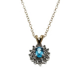 Water & Ice - Vintage 10K Gold Natural Swiss Blue Topaz & Diamond Cluster Pendant & 14K Gold Fill Chain (VP306)