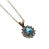 Water & Ice - Vintage 10K Gold Natural Swiss Blue Topaz & Diamond Cluster Pendant & 14K Gold Fill Chain (VP306)