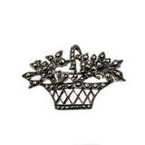 French Bouquet - Vintage Sterling Silver Marcasite Flower Basket Brooch (VBR243)