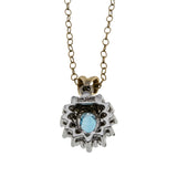 Water & Ice - Vintage 10K Gold Natural Swiss Blue Topaz & Diamond Cluster Pendant & 14K Gold Fill Chain (VP306)