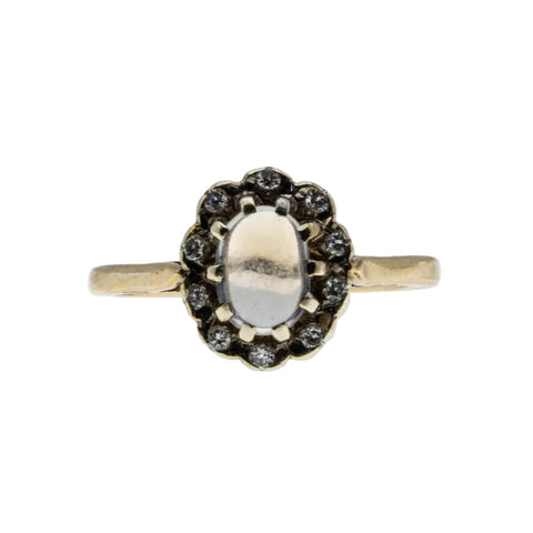 Moonstruck - Vintage English 9K Gold Natural Ceylon Moonstone & Diamond Cluster Ring (VR1137)