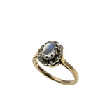 Moonstruck - Vintage English 9K Gold Natural Ceylon Moonstone & Diamond Cluster Ring (VR1137)