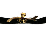 Edwardian Charm - Edwardian English 9K Gold Rhodolite Garnet  'Three Leaf Clover' Black Velvet Choker Necklace (EDN023)