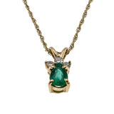 Jewel Of Envy - Vintage 14K Gold Natural Emerald & Diamond Pendant & Chain (VP307)