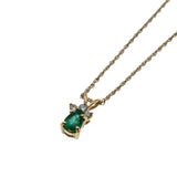 Jewel Of Envy - Vintage 14K Gold Natural Emerald & Diamond Pendant & Chain (VP307)
