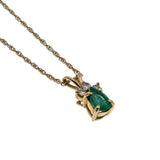 Jewel Of Envy - Vintage 14K Gold Natural Emerald & Diamond Pendant & Chain (VP307)