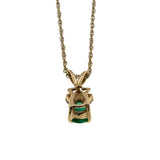 Jewel Of Envy - Vintage 14K Gold Natural Emerald & Diamond Pendant & Chain (VP307)