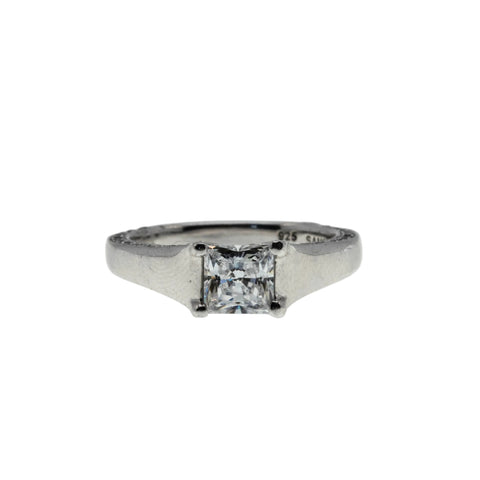 Princess Vibes - Vintage Rhodium Plated Sterling Silver Princess Cut Cubic Zirconia Ring (VR1138)