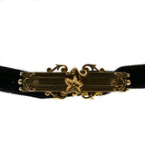 Age of Elegance - Edwardian English 'Dated 1905' 9K Gold 'Ivy Leaf' Black Velvet Choker Necklace (EDN024)