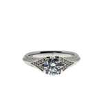 All In White - Vintage Rhodium Plated Sterling Silver Cubic Zirconia Engraved Ring (VR1139)