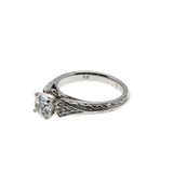 All In White - Vintage Rhodium Plated Sterling Silver Cubic Zirconia Engraved Ring (VR1139)
