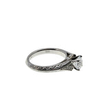 All In White - Vintage Rhodium Plated Sterling Silver Cubic Zirconia Engraved Ring (VR1139)