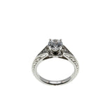 All In White - Vintage Rhodium Plated Sterling Silver Cubic Zirconia Engraved Ring (VR1139)